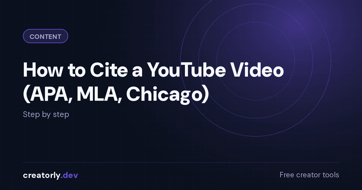 Article card for Creatorly.dev: How to Cite a YouTube Video (APA, MLA, Chicago)