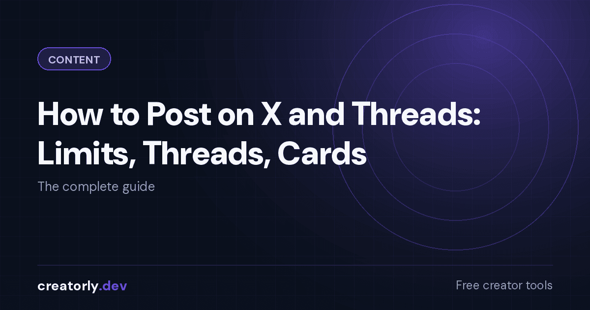 Article card for Creatorly.dev: How to Post on X and Threads: Limits, Threads, Cards