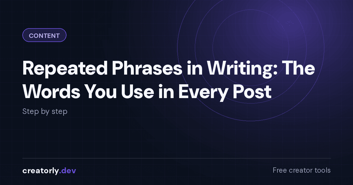 Article card for Creatorly.dev: Repeated Phrases in Writing: The Words You Use in Every Post